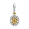 .99CT WHITE & FANCY YELLOW DIAMOND 18K 2 TONE GOLD OVAL & ROUND HANGING EARRINGS