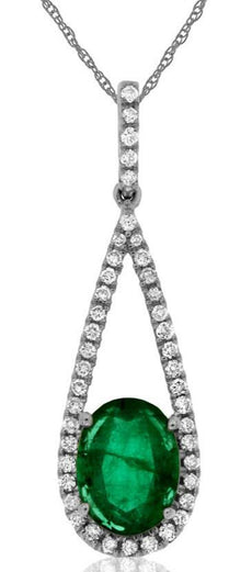 1.33CT DIAMOND & AAA EMERALD 14KT WHITE GOLD OVAL & ROUND TEAR DROP FUN PENDANT