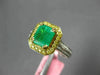 ESTATE 2.10CT WHITE & FANCY YELLOW DIAMOND & AAA EMERALD 18K 2 TONE GOLD 3D RING