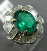 WIDE 3.18CT DIAMOND & EMERALD 18KT WHITE GOLD OVAL FLOWER ENGAGEMENT RING #2925