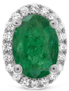 ESTATE 1.50CT DIAMOND & AAA EMERALD 18KT WHITE GOLD 3D OVAL HALO STUD EARRINGS