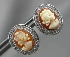 ESTATE SMALL .27CT DIAMOND & LADY CAMEO 14K WHITE GOLD FILIGREE CLIP ON EARRINGS