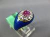 ESTATE .60CT DIAMOND & AAA RUBY & BLUE ENAMEL 18K YELLOW GOLD 3D FLOWER FUN RING