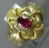 ESTATE WIDE .79CT DIAMOND & AAA RUBY 14K YELLOW GOLD FILIGREE ETOILE FLOWER RING