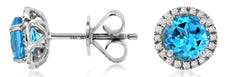2.16CT DIAMOND & AAA BLUE TOPAZ 14KT WHITE GOLD CLASSIC ROUND HALO STUD EARRINGS