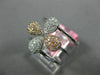 LARGE .40CT WHITE & PINK DIAMOND 18K WHITE & ROSE GOLD FLOWER MULTI ROW FUN RING