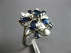 ESTATE LARGE 2.0CT DIAMOND & AAA SAPPHIRE 18KT WHITE GOLD 3D FLOWER CLUSTER RING