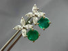 ESTATE LARGE 3.25CT DIAMOND & AAA COLOMBIAN EMERALD FLOWER HANGING STUD EARRINGS