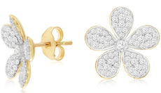 ESTATE .84CT DIAMOND 14KT 2 TONE GOLD 3D CLASSIC MULTI LEAF FLOWER STUD EARRINGS