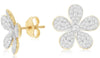 ESTATE .84CT DIAMOND 14KT 2 TONE GOLD 3D CLASSIC MULTI LEAF FLOWER STUD EARRINGS