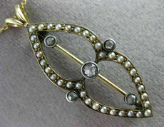 ANTIQUE .15CT ROSE CUT DIAMOND 14K TWO TONE GOLD PEARL PENDANT PIN BROOCH #25488