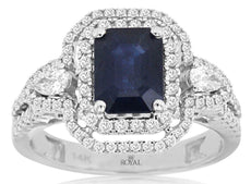 2.57CT DIAMOND & AAA SAPPHIRE 14K WHITE GOLD 3D EMERALD CUT HALO ENGAGEMENT RING