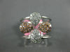 LARGE .41CT WHITE & PINK DIAMOND 18KT TRI COLOR GOLD MULTI ROW FLOWER FUN RING