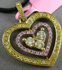 ESTATE 1.0CT FANCY YELLOW & PINK DIAMOND 18K 2 TONE GOLD 3D TRIPLE HEART PENDANT