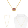 1.33CT AAA RUBY 14KT YELLOW GOLD 3D EMERALD CUT BEZEL SOLITAIRE LOVE NECKLACE