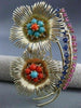 ANTIQUE LARGE 1.75CT MULTI GEM 14KT YELLOW GOLD DOUBLE FLOWER LEAF BROOCH #25412