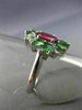 LARGE 2.0CT DIAMOND & AAA TSAVORITE & RUBY 14KT WHITE GOLD OVAL FLOWER FUN RING