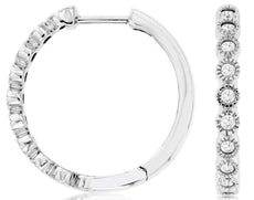 0.27CT DIAMOND 14KT WHITE GOLD CLASSIC FILIGREE MILGRAIN HUGGIE HANGING EARRINGS