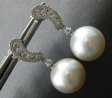 LARGE .6CT DIAMOND & AAA SOUTH SEA PEARL 18K WHITE GOLD JOURNEY HANGING EARRINGS