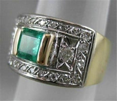 ANTIQUE WIDE 1.25CTW OLD MINE CUT DIAMOND EMERALD 14K GOLD BAND RING 12MM #2008