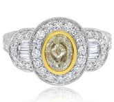 LARGE 2.01CT WHITE & FANCY YELLOW DIAMOND 18KT 2 TONE GOLD ROUND & BAGUETTE RING