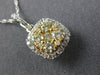 ESTATE .66CT WHITE & FANCY YELLOW DIAMOND 14K TWO TONE GOLD 3D CLUSTER PENDANT