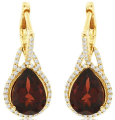 4.9CT DIAMOND & AAA GARNET 14KT YELLOW GOLD PEAR SHAPE & ROUND HANGING EARRINGS