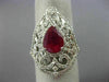 ESTATE EXTRA LARGE 3.05CT DIAMOND & AAA PEAR SHAPE RUBY 14KT WHITE GOLD 3D RING