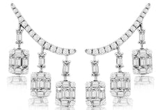 1.07CT DIAMOND 14KT WHITE GOLD ROUND & BAGUETTE CHANDELIER EAR CLIMBER EARRINGS