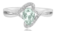 .70CT DIAMOND & AAA GREEN AMETHYST 14KT WHITE GOLD PEAR SHAPE & ROUND LOVE RING