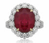 LARGE 8.35CT DIAMOND & AAA RUBY 18K 2 TONE GOLD FLOWER OVAL HALO ENGAGEMENT RING