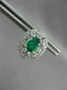 ESTATE 1.32CT DIAMOND & AAA EMERALD 14KT WHITE GOLD OVAL FLOWER HUGGIE EARRINGS