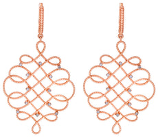 LARGE .40CT DIAMOND 18KT ROSE GOLD 3D INFINITY GEOMETRICAL CHANDELIR EARRINGS