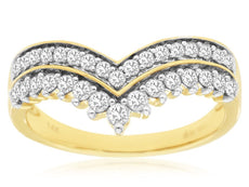 .50CT DIAMOND 14KT 2 TONE GOLD 3D CLASSIC 2 ROW V SHAPE WEDDING ANNIVERSARY RING
