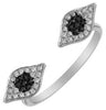 ESTATE .13CT WHITE & BLACK DIAMOND 14KT WHITE GOLD 3D DOUBLE EVIL EYE LUCKY RING