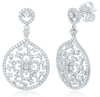 ESTATE LARGE 1.73CT DIAMOND 14K WHITE GOLD FLOWER OPEN FILIGREE HANGING EARRINGS