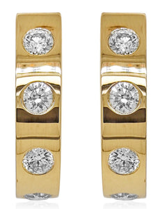 1.21CT DIAMOND 18KT YELLOW GOLD ROUND ETOILE UMBRELLA HOOP FUN HANGING EARRINGS
