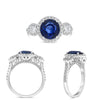 LARGE GIA 3.15CT DIAMOND & AAA SAPPHIRE 14KT WHITE GOLD 3 STONE ENGAGEMENT RING