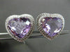 ESTATE LARGE 25.55CT DIAMOND & AMETHYST 14KT WHITE GOLD HEART CLIP ON EARRINGS