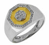 ESTATE WIDE .33CT DIAMOND 14KT WHITE & YELLOW GOLD 3D OCTAGON CLASSIC MENS RING