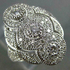 ANTIQUE WIDE .42CT DIAMOND 14KT WHITE GOLD 3D 3 STONE HALO FILIGREE RING #1330