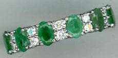 ESTATE 1.87CT DIAMOND & AAA EMERALD 14K WHITE GOLD OVAL & ROUND ANNIVERSARY RING