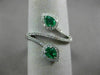 ESTATE WIDE .60CT ROUND DIAMOND & AAA EMERALD 18K WHITE GOLD 3D DOUBLE LEAF RING
