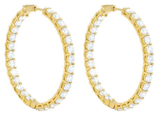 ESTATE 10.3CT DIAMOND 18KT YELLOW GOLD SHARED PRONG INSIDE OUT HANGING EARRINGS