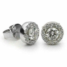 ESTATE 1.96CT DIAMOND 18KT WHITE GOLD 3D CLASSIC ROUND HALO STUD EARRINGS