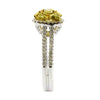 .73CT WHITE & FANCY YELLOW DIAMOND 18KT 2 TONE PEAR SHAPE & ROUND CLUSTER RING