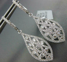 1.80CT DIAMOND 18KT WHITE GOLD TEAR DROP FILIGREE CRISS CROSS HANGING EARRINGS