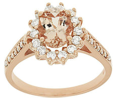 1.45CT DIAMOND & AAA MORGANITE 14KT ROSE GOLD 3D OVAL & ROUND FLOWER LOVE RING