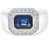 LARGE 2.40CT DIAMOND & AAA SAPPHIRE 14KT WHITE GOLD EMERALD CUT BEZEL MEN'S RING