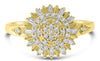 ESTATE .37CT DIAMOND 14K YELLOW GOLD 3D ROUND & BAGUETTE CLUSTER FLORAL FUN RING